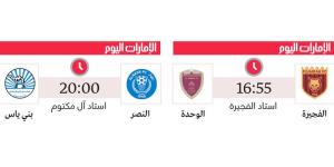 الفجيرة يواجه الوحدة والنصر يصطدم ببني ياس في دور الـ16 لكأس رئيس الدولة