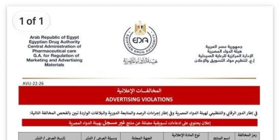 هيئة الدواء المصرية تحذر من إعلان مضلل لمنتج Retatrutide غير مسجل